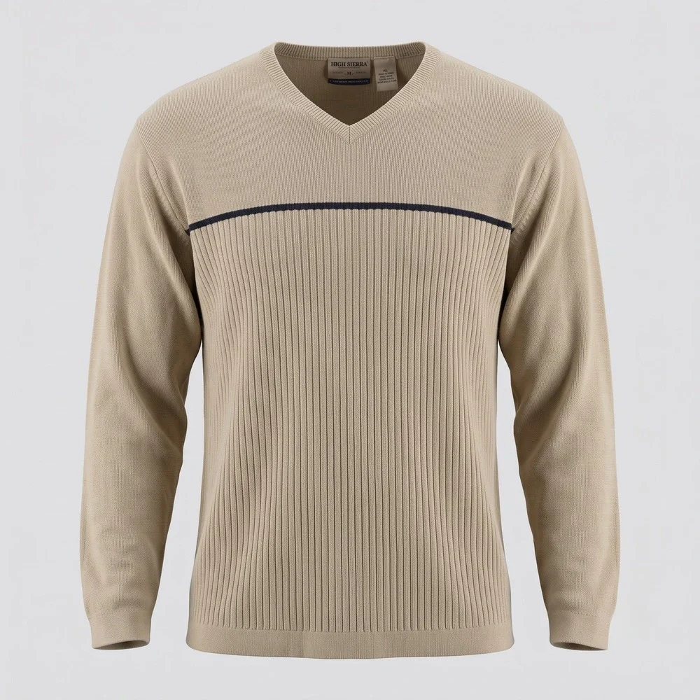 High Sierra Men‎ XL Beige Cotton Sweater V-Neck Vintage Ribbed Striped Australia